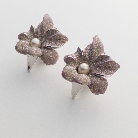 𝅺Vintage Margot Townsend Sparkling Pink Enamel Floral Earring Brooch Jewelry Set - Picture 5 of 16